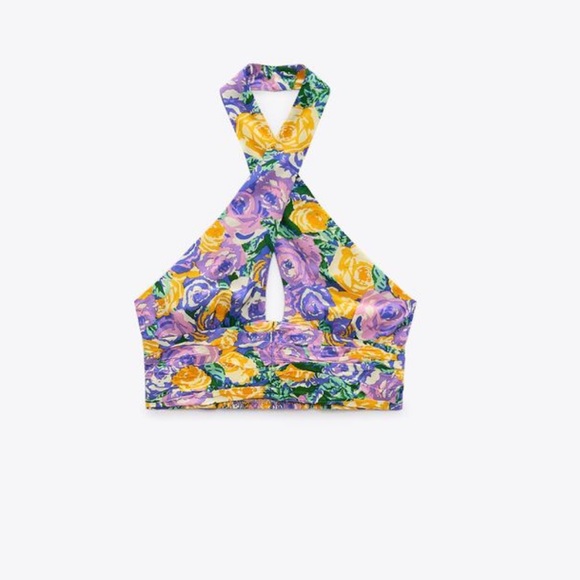 BNWT Zara Purple Floral Print Crop Top - Picture 2 of 14